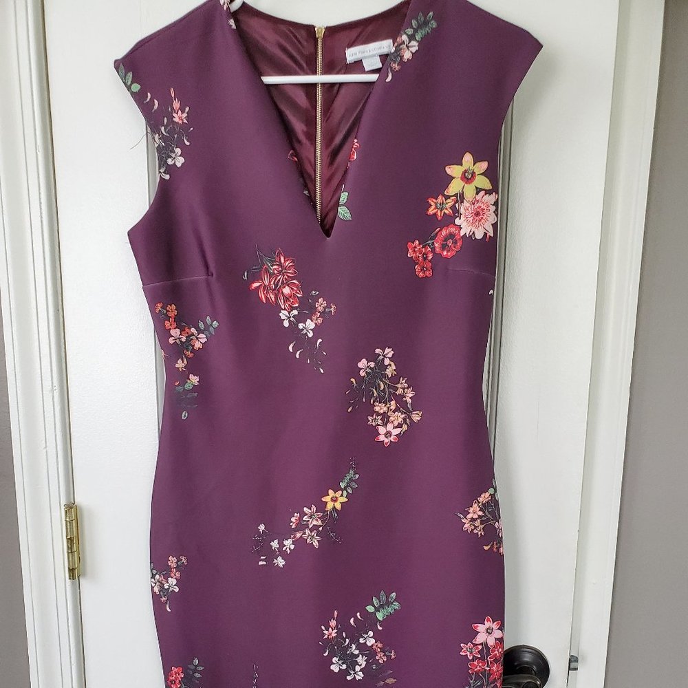 New York and Company Purple Floral Sleeveless Sheath Dress
